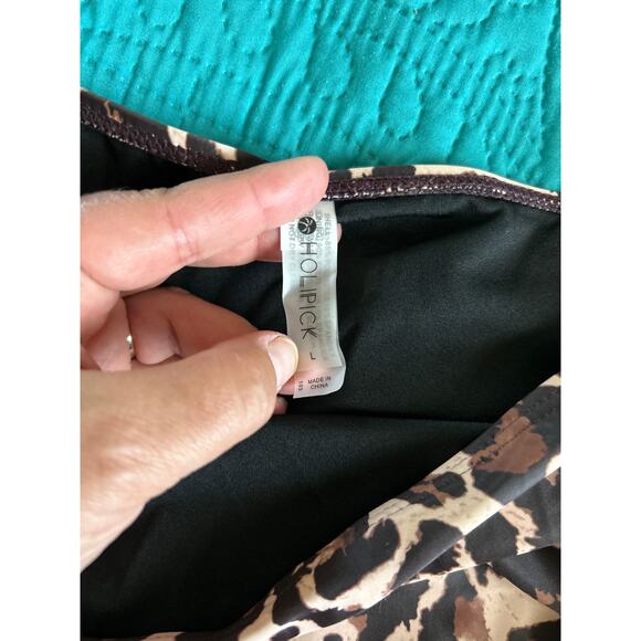 NWT Holipick Women's Size Large Swimsuit 2-Piece Black Animal Print High Waist - Picture 6 of 8